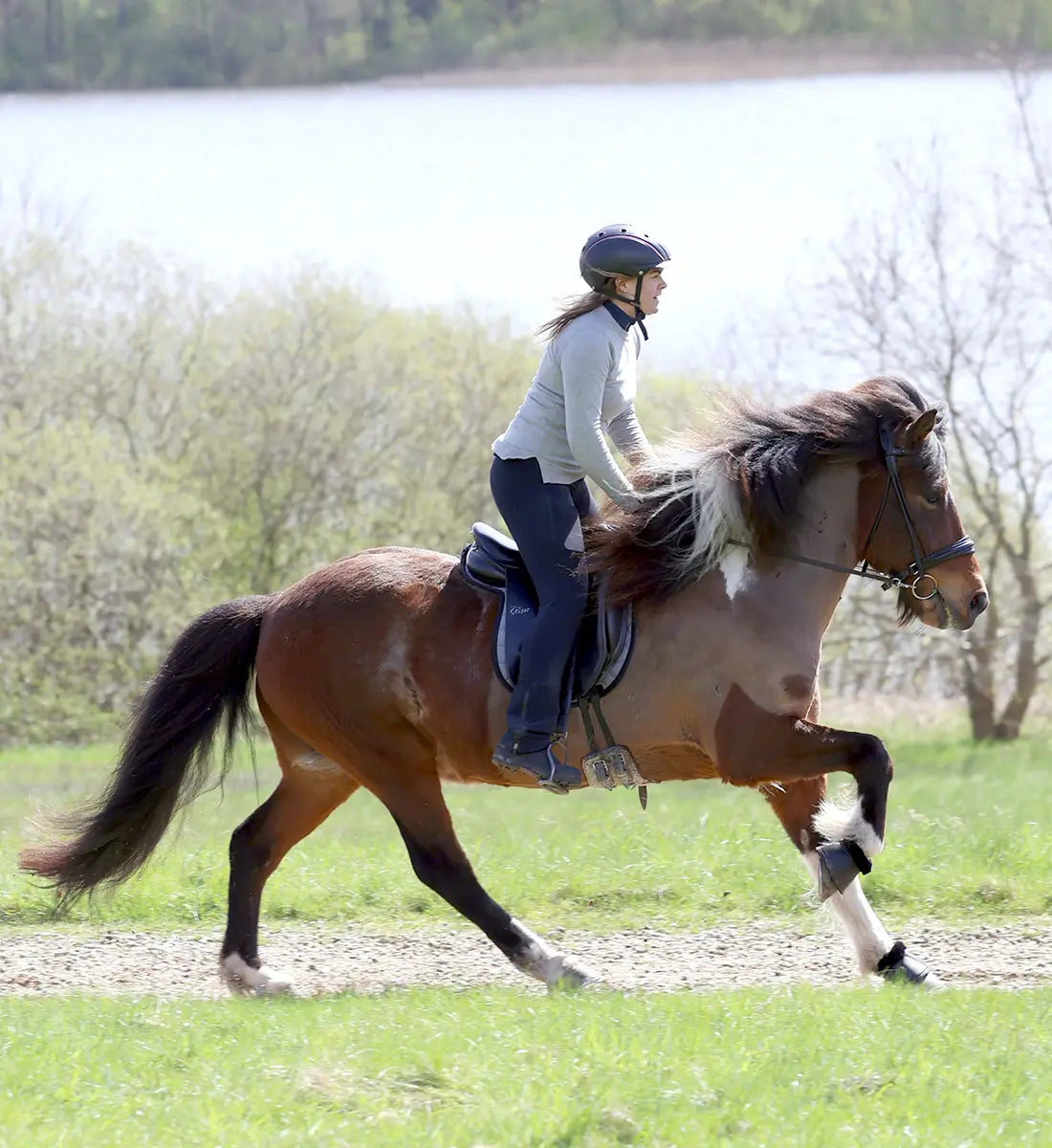 Islænder underlag i prestige grey rytter rider med sø i baggrund