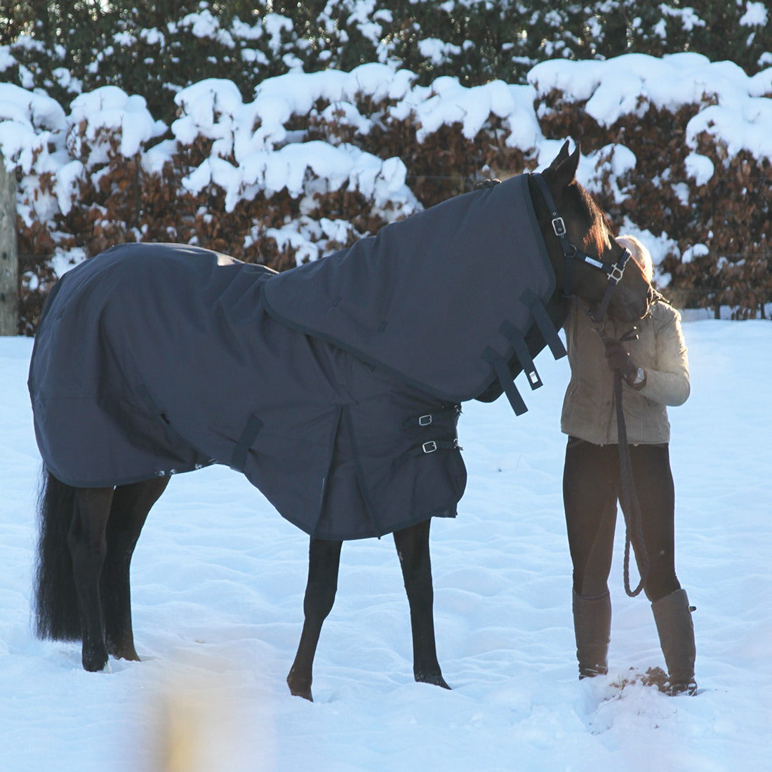 Platinum dækkenhals er med 3 justerbare velcro stropper, der let lukkes om hestens hals.