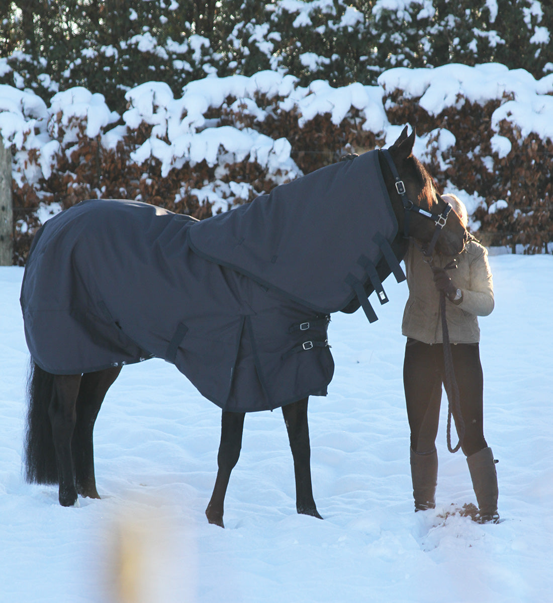 Platinum dækkenhals er med 3 justerbare velcro stropper, der let lukkes om hestens hals.